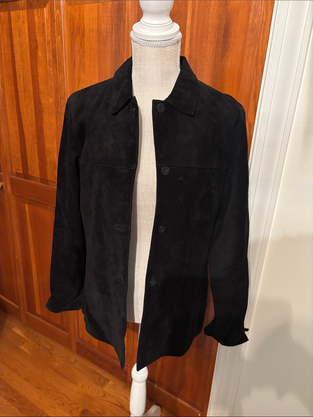 Valerie Stevens Black Suede Button-Front Jacket